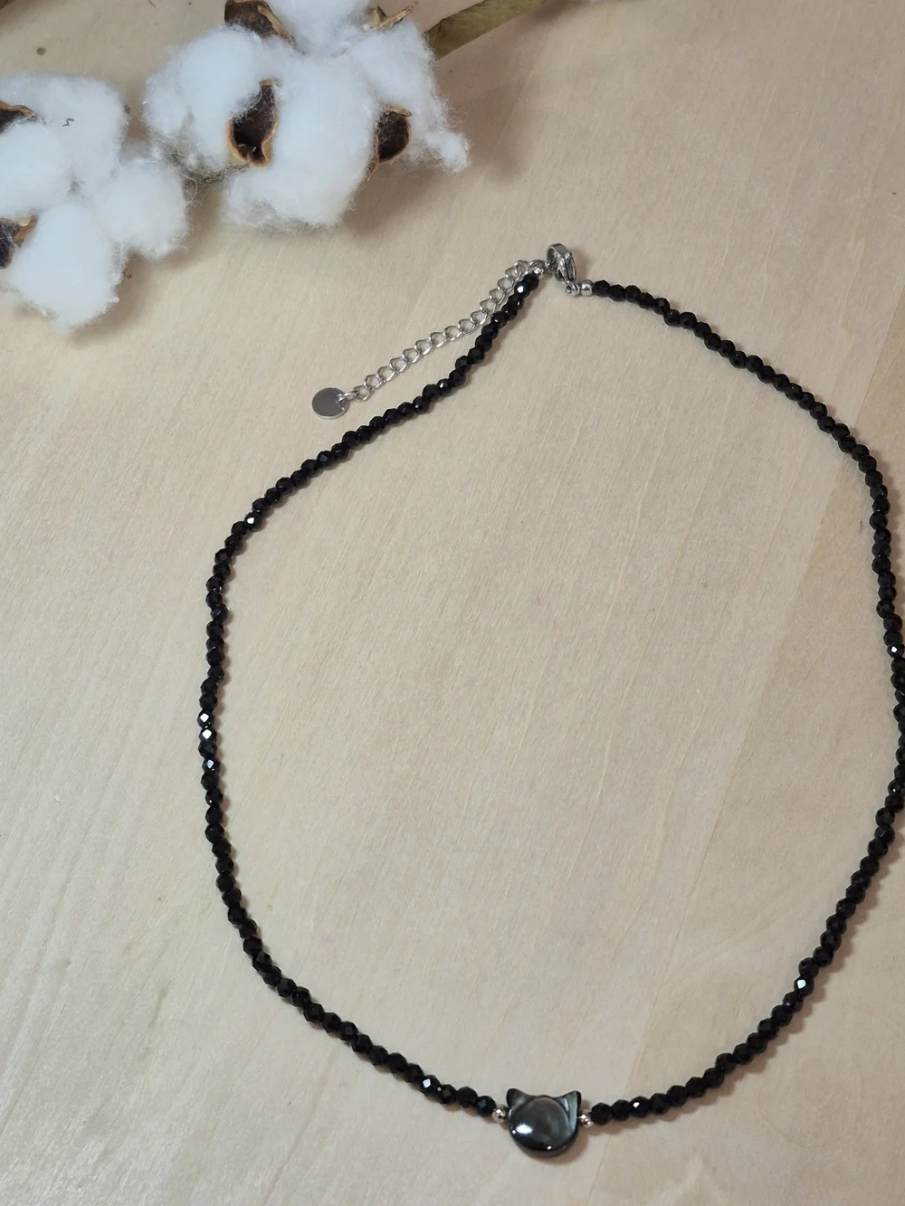 🐈‍⬛🐈‍⬛NEW🐈‍⬛🐈‍⬛ PRETTY!! Faceted Natural Stone OBSIDIANBlackCat HeadNecklace